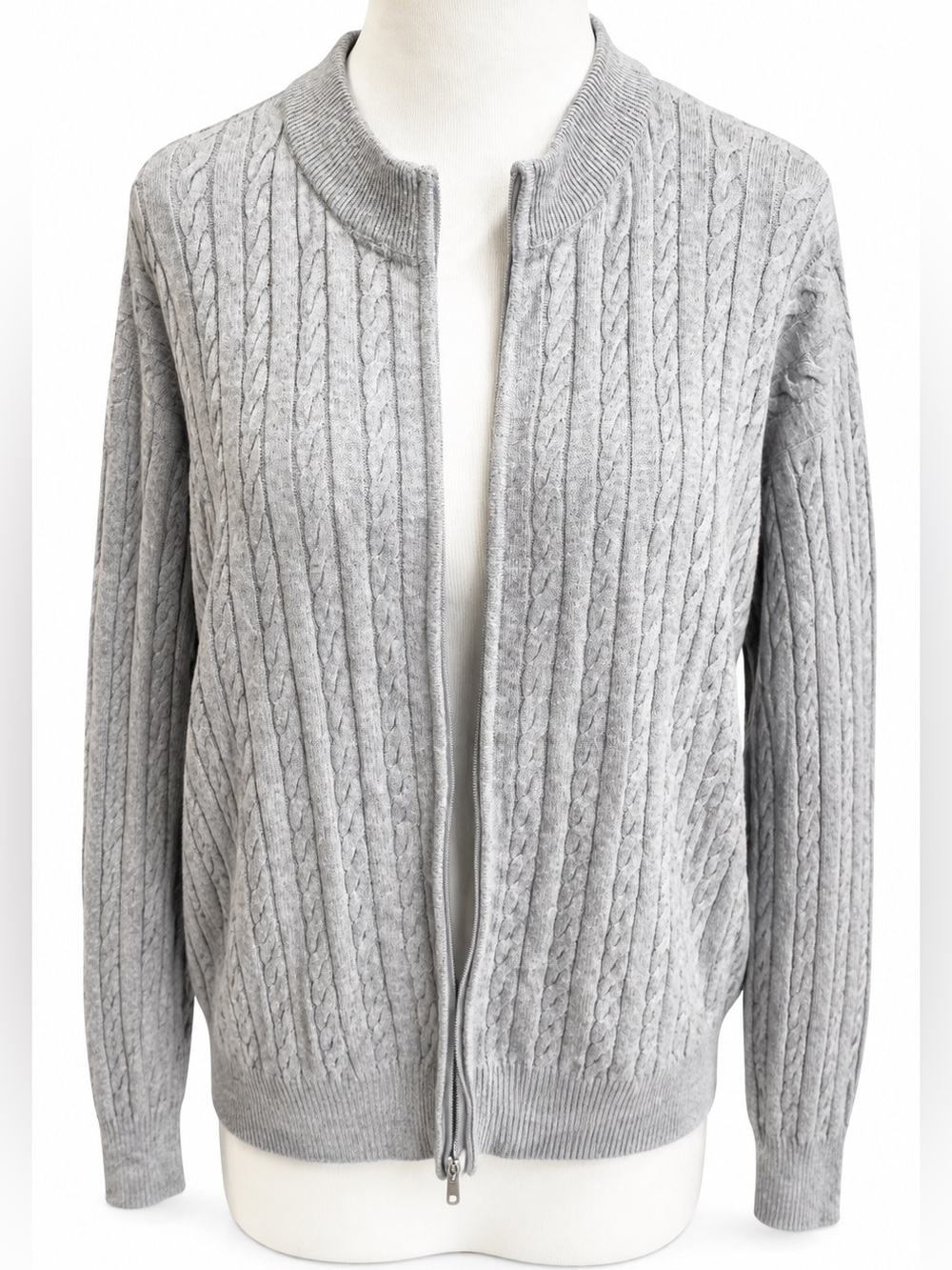 Nautica Light Gray Cable-Knit Zip Cardigan XL